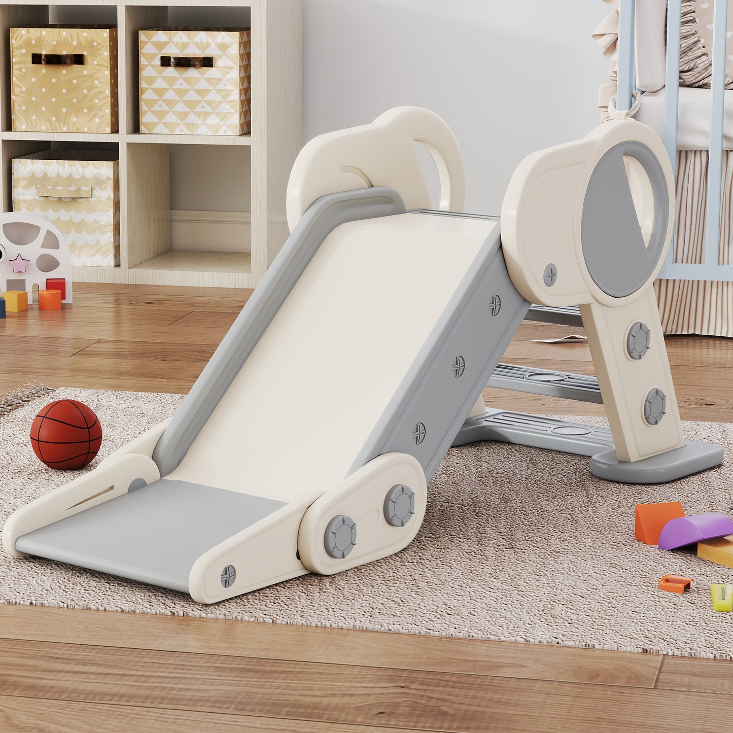 Foldable Kids Slide, Baby Slide for 1.5-3 Years, Grey