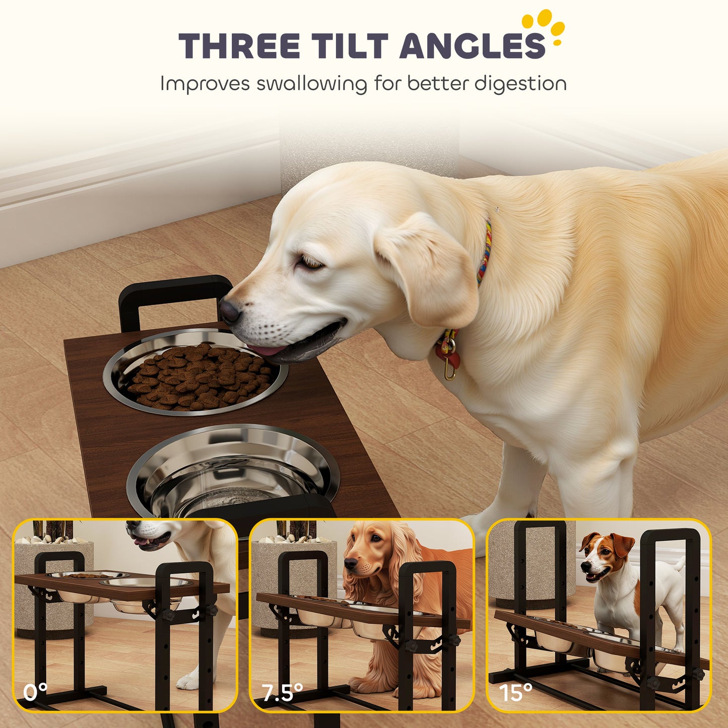 Raised Dog Bowls with 4 Heights Adjustable and 3 Adjustable Angles