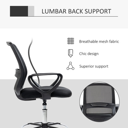 Vinsetto Ergonomic Mesh Back Draughtsman Chairs Tall Office Chair with Adjustable Height and Footrest 360¬¨‚àû Swivel