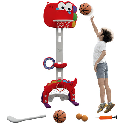 5-in-1 Basketball Set with Adjustable 96-130 cm Height, Red