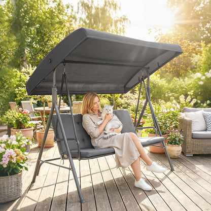 3 Seater Garden Swing Chair, Patio Rocking Bench with Steel Frame