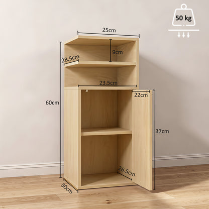Slim Bedside Table Set of 2 with Open Cubbies and Cupboard, Oak