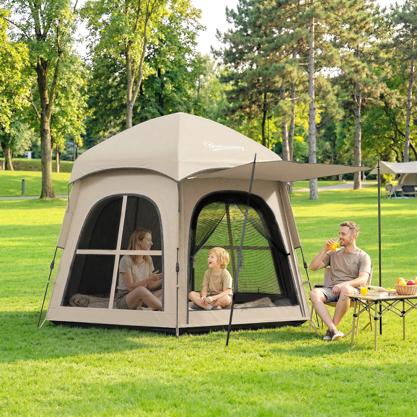 Pop Up Tent 3000mm Waterproof for 3-4 Person Khaki