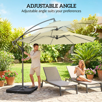3(m) Banana Parasol Cantilever Umbrella Garden w/ Base Weights - Sand