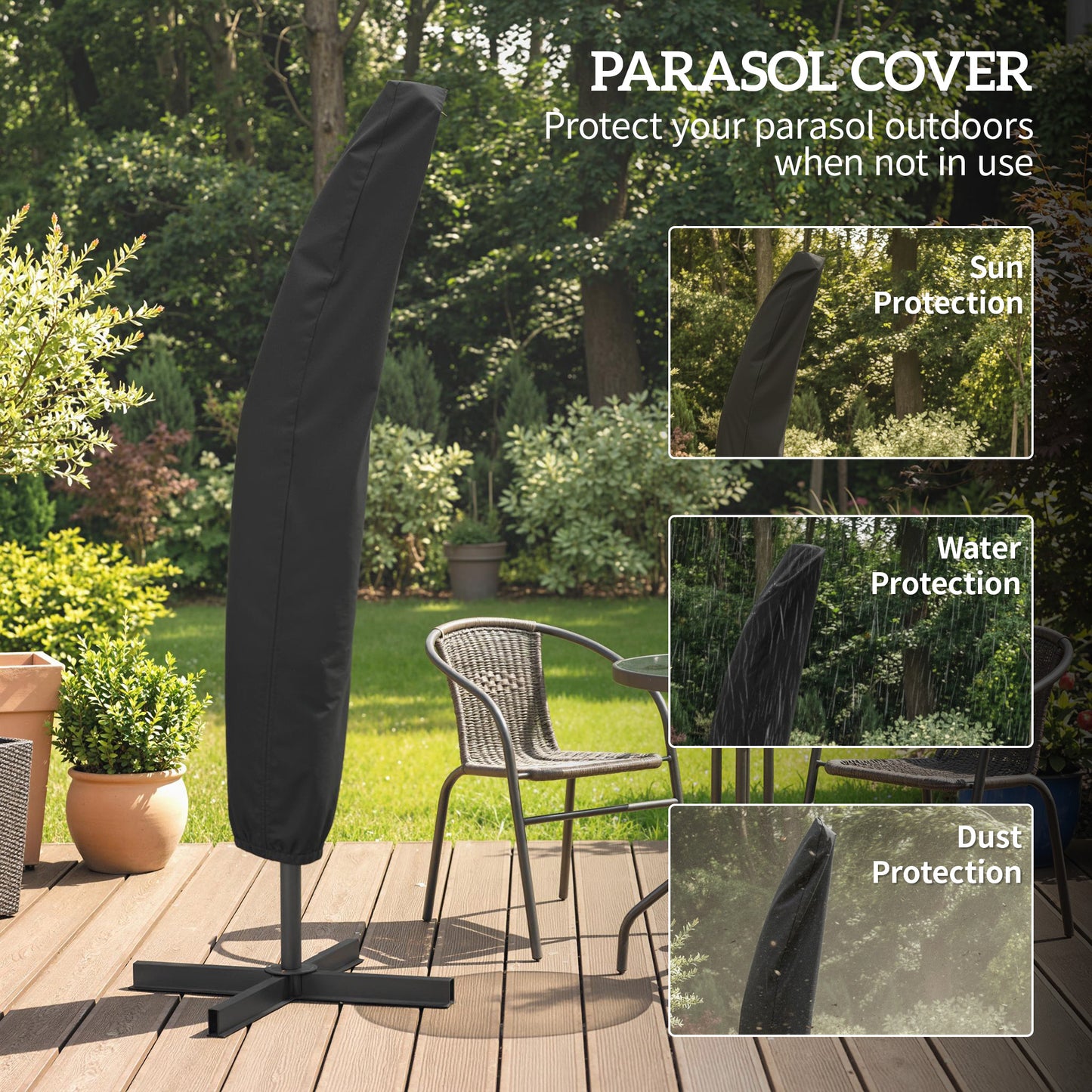 3(m) Banana Parasol Cantilever Umbrella Garden w/ Base Weights - Sand