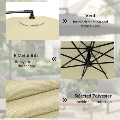 3(m) Banana Parasol Cantilever Umbrella Garden w/ Base Weights - Sand