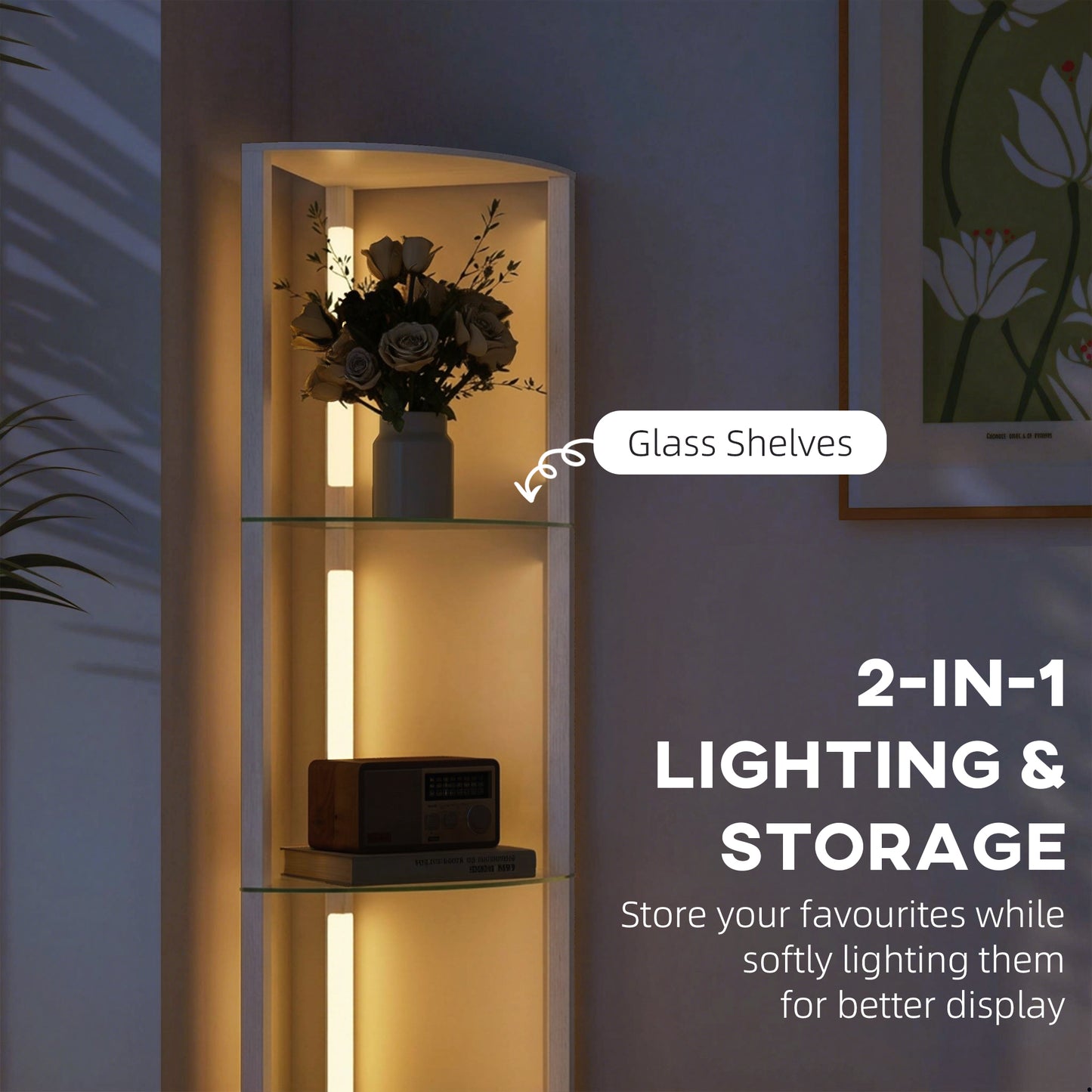 LED Floor Lamp with Shelves, Dimmable Standing Lamp with Foot Switch