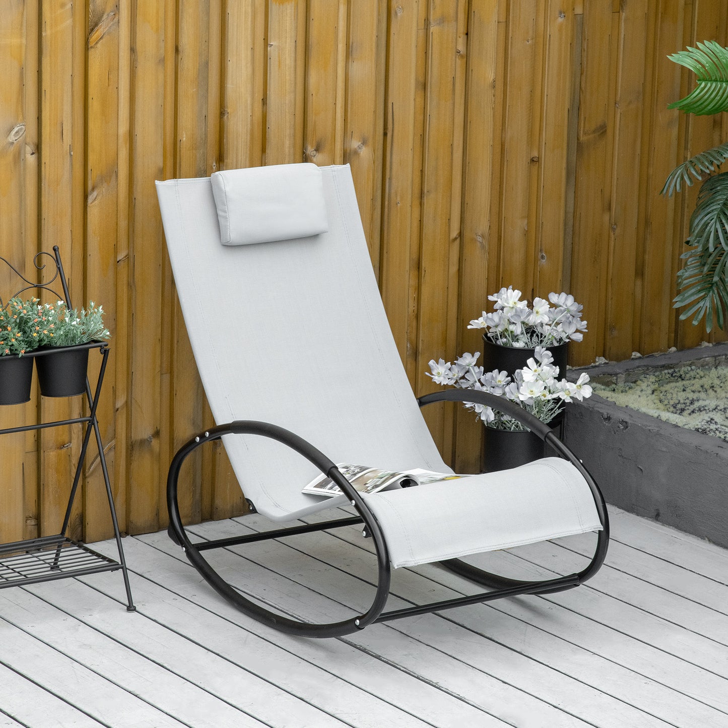 Patio Rocking Chair Orbital Zero Gravity Seat Pool Chaise w/ Pillow