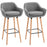 Set of 2 Bar Stools Modern Upholstered Seat Bar Chairs w/ Metal Frame, Solid Wood Legs Living Room Dining Room Fabric Furniture - Grey