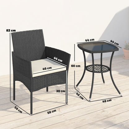 3 Piece Rattan Bistro Set with 2 Tier Glass-Top Table, Chairs