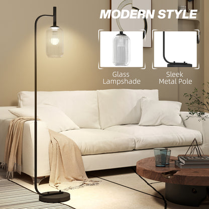 Modern Floor Lamp with Glass Lampshade, Foot Switch for Living Room