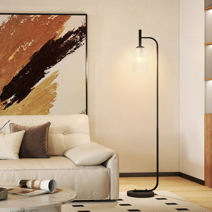 Modern Floor Lamp with Glass Lampshade, Foot Switch for Living Room