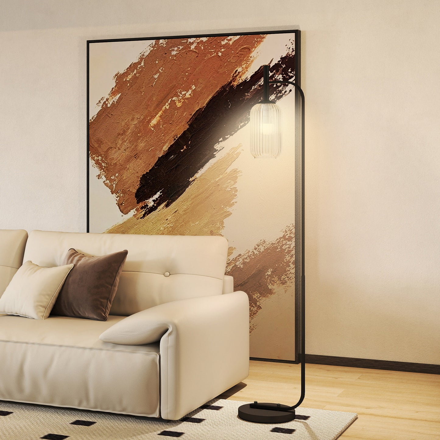 Modern Floor Lamp with Glass Lampshade, Foot Switch for Living Room