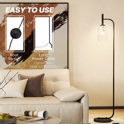 Modern Floor Lamp with Glass Lampshade, Foot Switch for Living Room