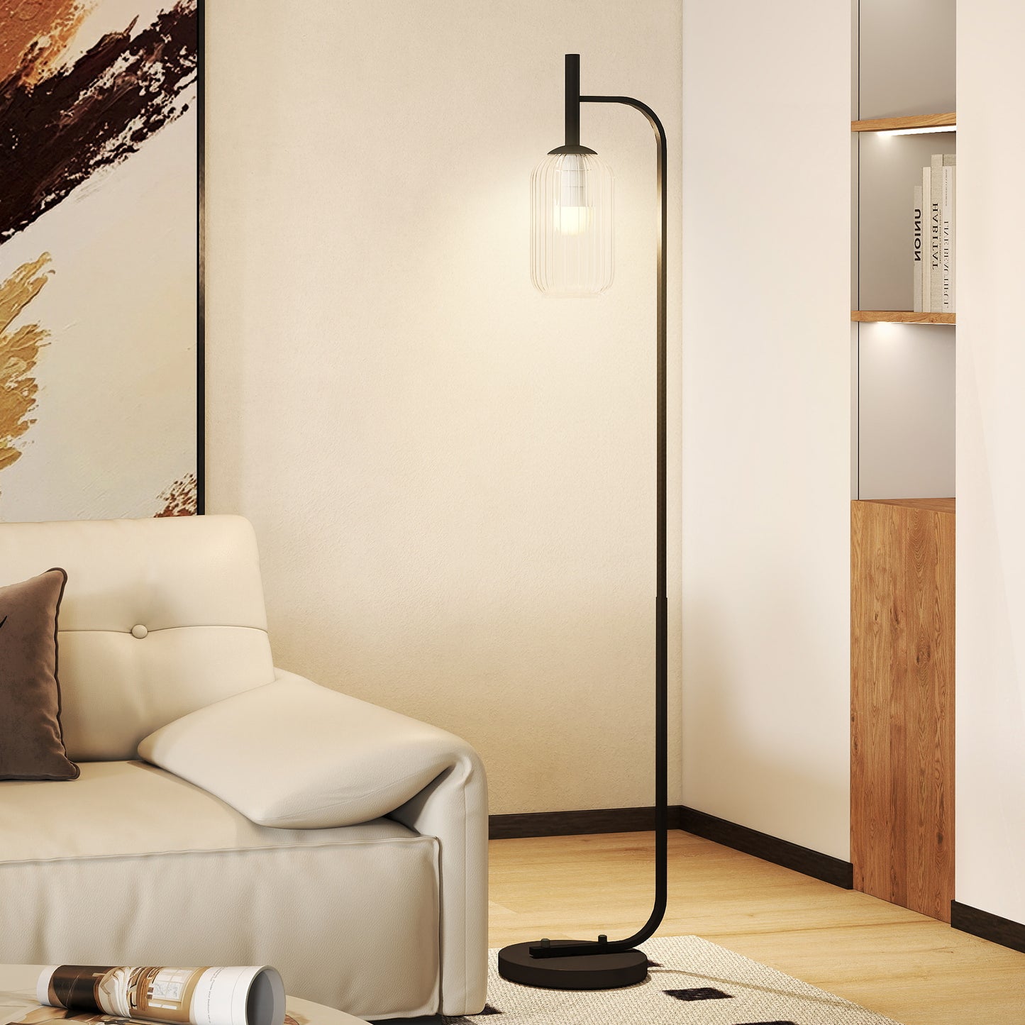 Modern Floor Lamp with Glass Lampshade, Foot Switch for Living Room