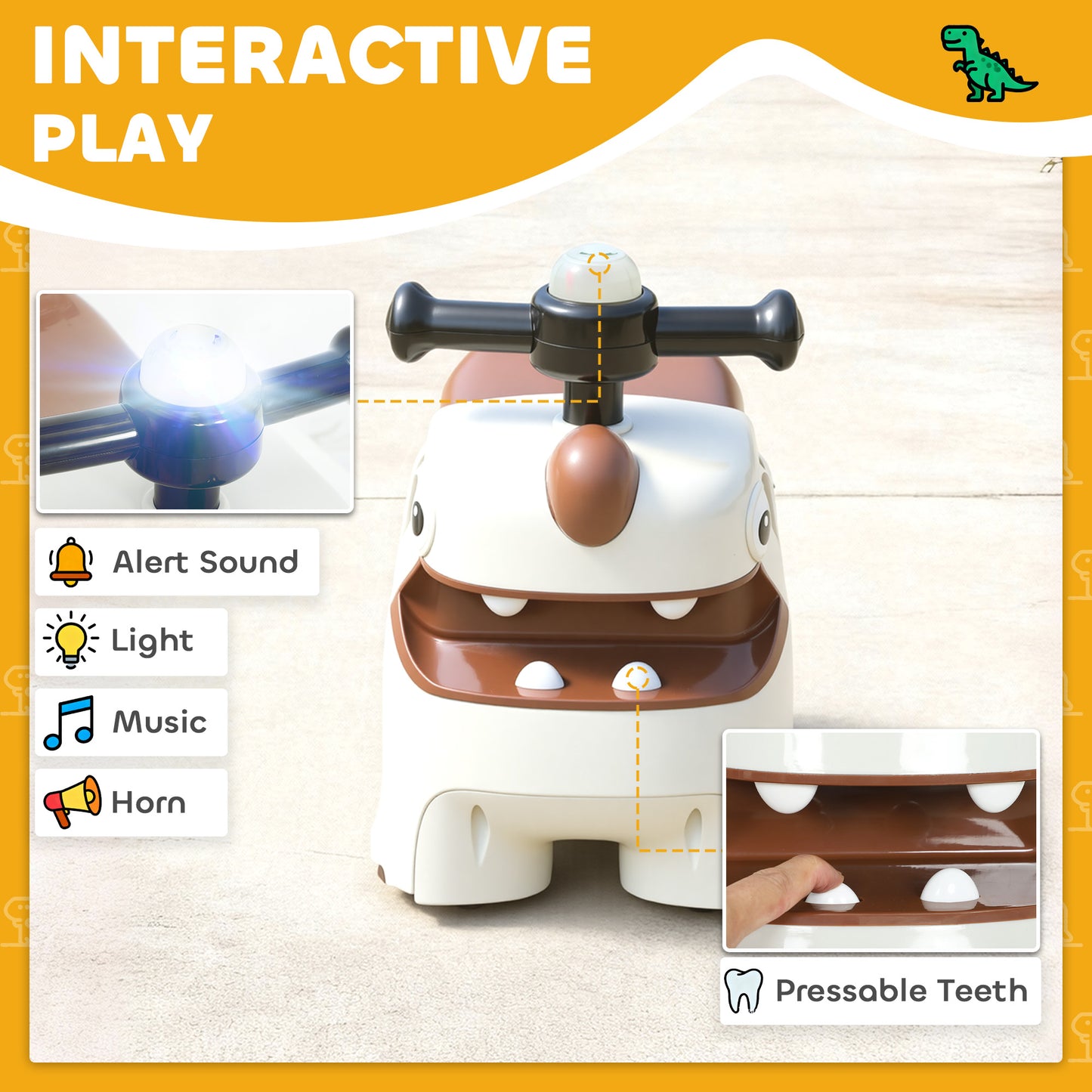 Kids Ride On Car, Dinosaur Shape Toddler Walker, Cream