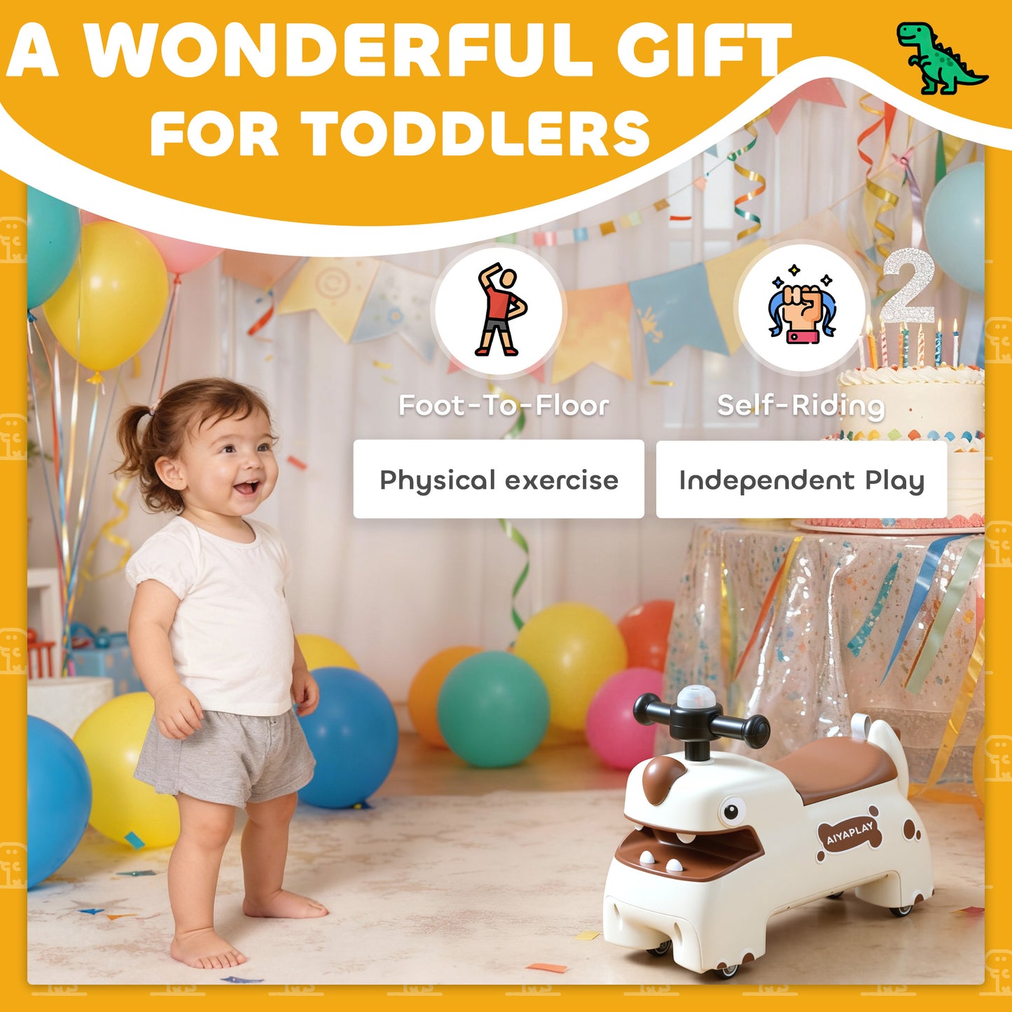 Kids Ride On Car, Dinosaur Shape Toddler Walker, Cream