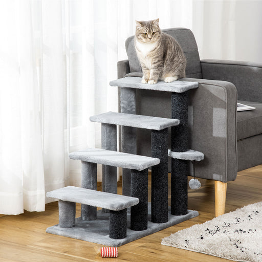 Pet Stairs with 4-step Stair, Scratching Posts, Platforms, Toy Ball