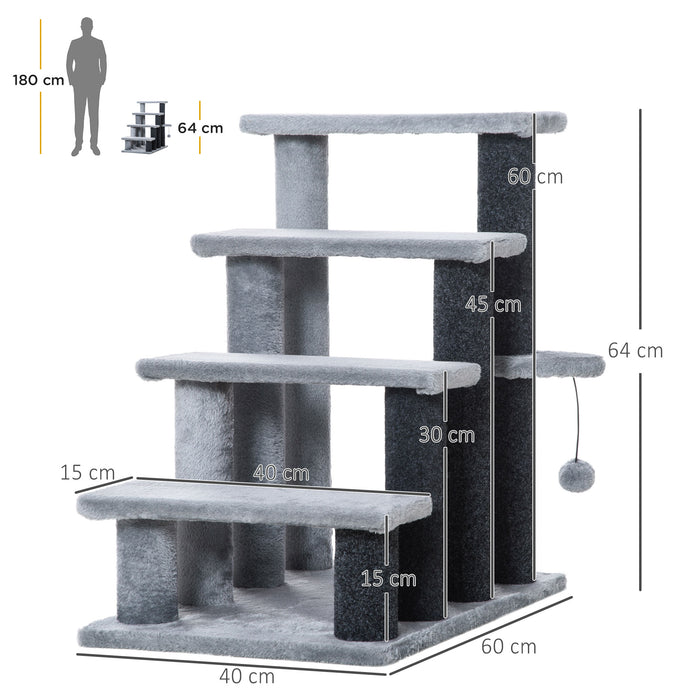 Pet Stairs with 4-step Stair, Scratching Posts, Platforms, Toy Ball