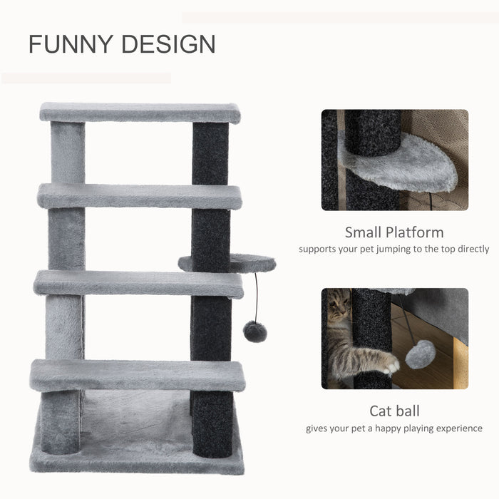 Pet Stairs with 4-step Stair, Scratching Posts, Platforms, Toy Ball