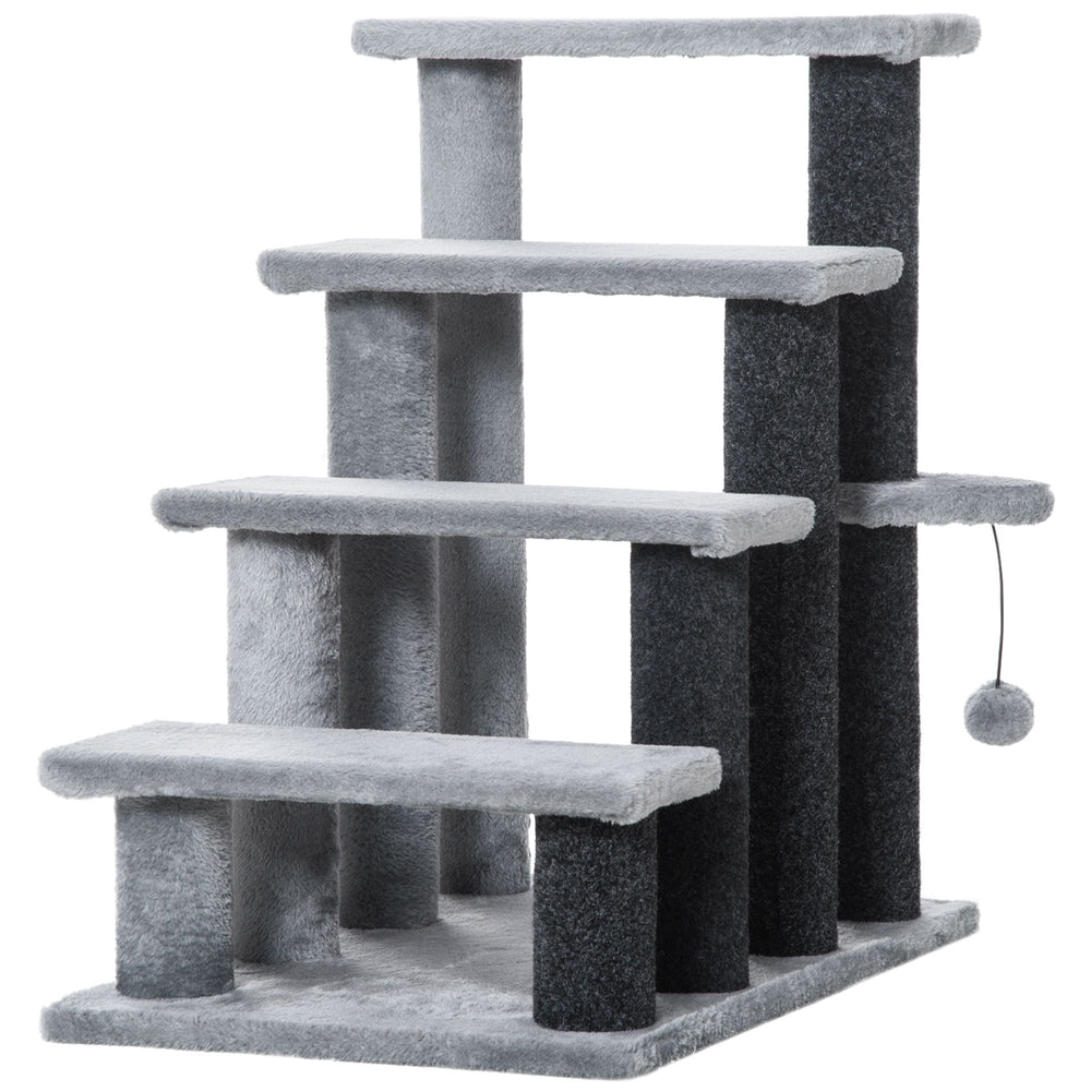 Pet Stairs with 4-step Stair, Scratching Posts, Platforms, Toy Ball