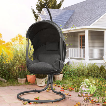 Hanging Egg Chair w/ Stand Retractable Canopy, Grey