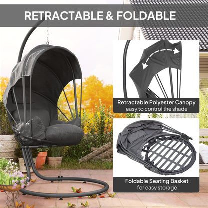 Hanging Egg Chair w/ Stand Retractable Canopy, Grey
