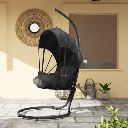 Hanging Egg Chair w/ Stand Retractable Canopy, Grey