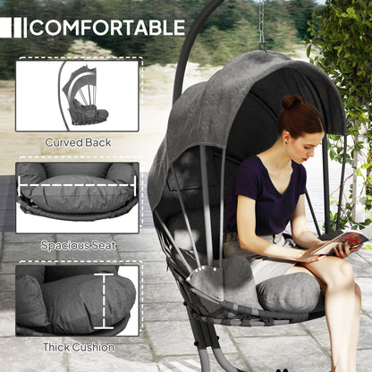 Hanging Egg Chair w/ Stand Retractable Canopy, Grey