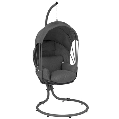 Hanging Egg Chair w/ Stand Retractable Canopy, Grey