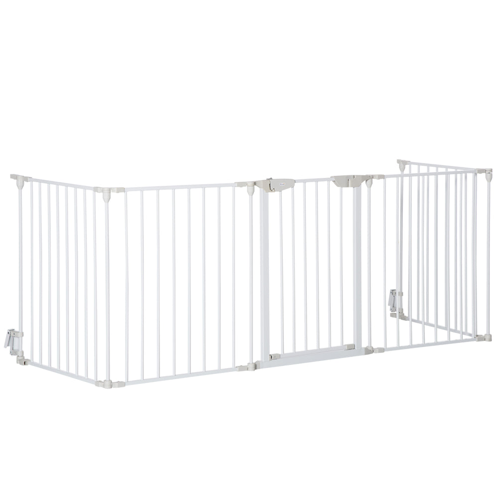 Pet Safety Gate 5-Panel Playpen Fireplace Christmas Tree Metal Fence Stair Barrier Room Divider Walk Through Door Automatically Close Lock