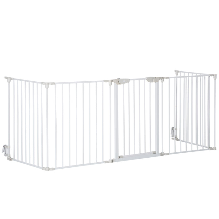 Pet Safety Gate 5-Panel Playpen Fireplace Christmas Tree Metal Fence Stair Barrier Room Divider Walk Through Door Automatically Close Lock