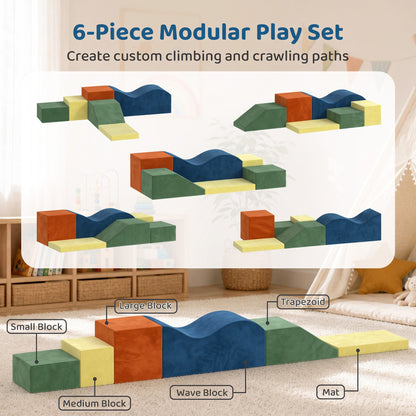 6 Piece Foam Soft Play Climbing Set with Non-Slip Bases - Multicolour