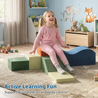 6 Piece Foam Soft Play Climbing Set with Non-Slip Bases - Multicolour