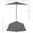 3 m Half Round Umbrella Parasol-Grey Polyester/Aluminum