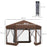 3x3.5m Hexagonal Pop Up Gazebo Party Canopy Height Adjustable Tent Sun Shelter w/ Mosquito Netting Zipped Door, Brown