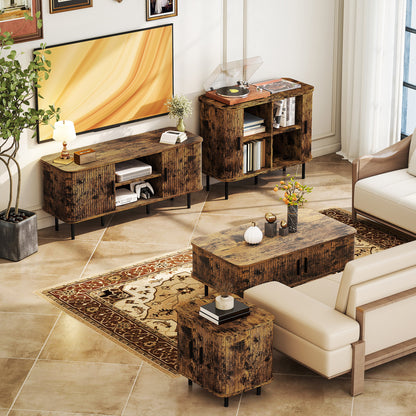 Coffee Table with Storage and Sliding Doors for Living Room, Brown