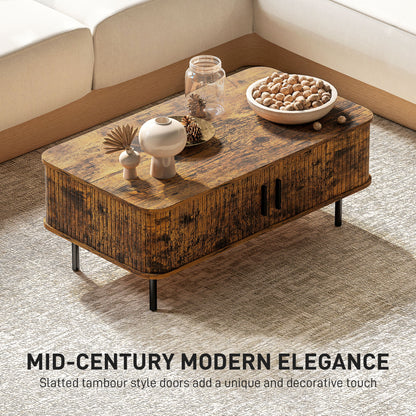 Coffee Table with Storage and Sliding Doors for Living Room, Brown