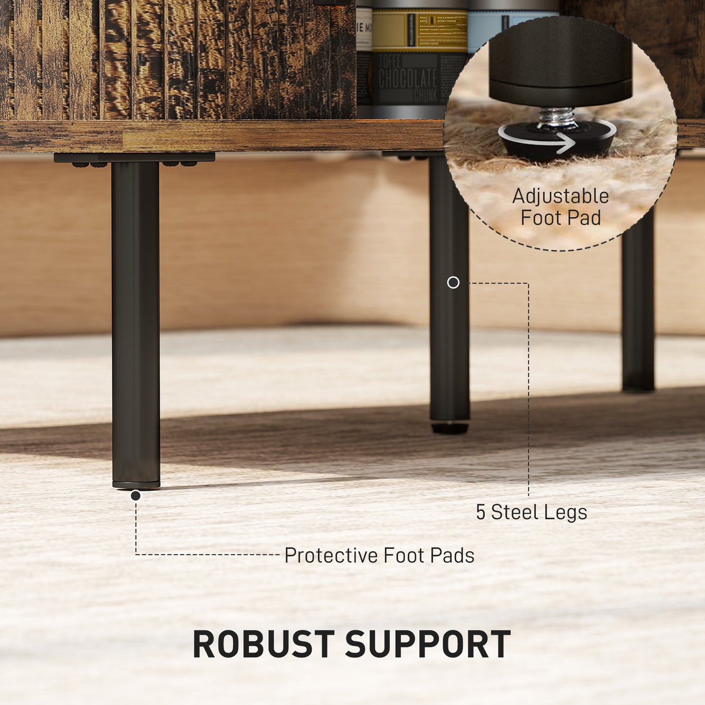 Coffee Table with Storage and Sliding Doors for Living Room, Brown