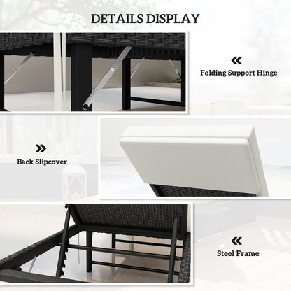 Folding Rattan Sun Lounger with Adjustable Back, Cushion, Black