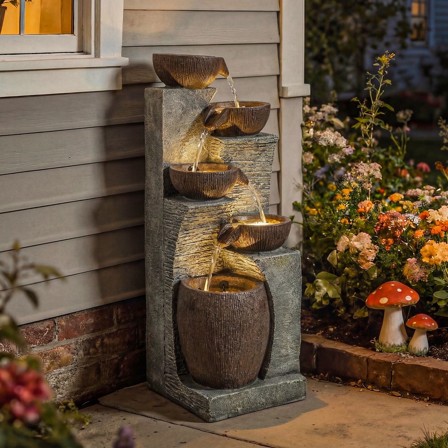Outdoor Fountain, Resin Freestanding Garden Fountain