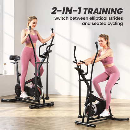 2-in-1 Cross Trainer and Exercise Bike with 6kg Flywheel and App Connectivity - Black