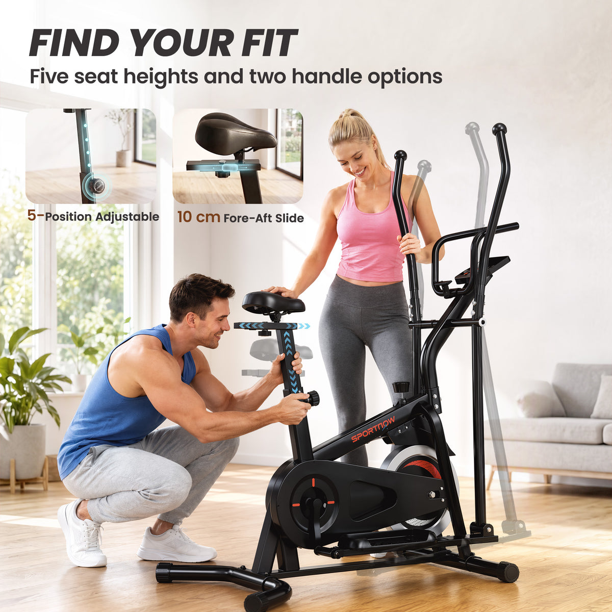 2-in-1 Cross Trainer and Exercise Bike with 6kg Flywheel and App Connectivity - Black