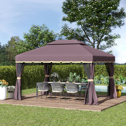 Outsunny 3 x 4m Aluminium Garden¬¨‚Ä†Gazebo, Marquee Canopy Shelter Pavilion Party Tent with Nets and Curtains for Garden, Lawn, Backyard and Deck, Coffee