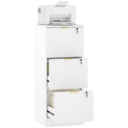 Filing Cabinet, File Cabinet with 3 Lockable Drawers and Hanging Rails