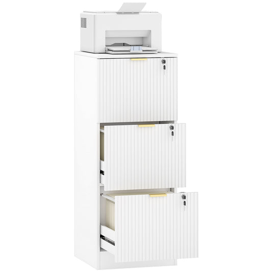 Filing Cabinet, File Cabinet with 3 Lockable Drawers and Hanging Rails