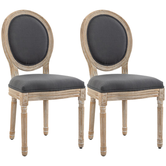 French-Style Dining Chairs Set of 2 with Linen Upholstery, Grey