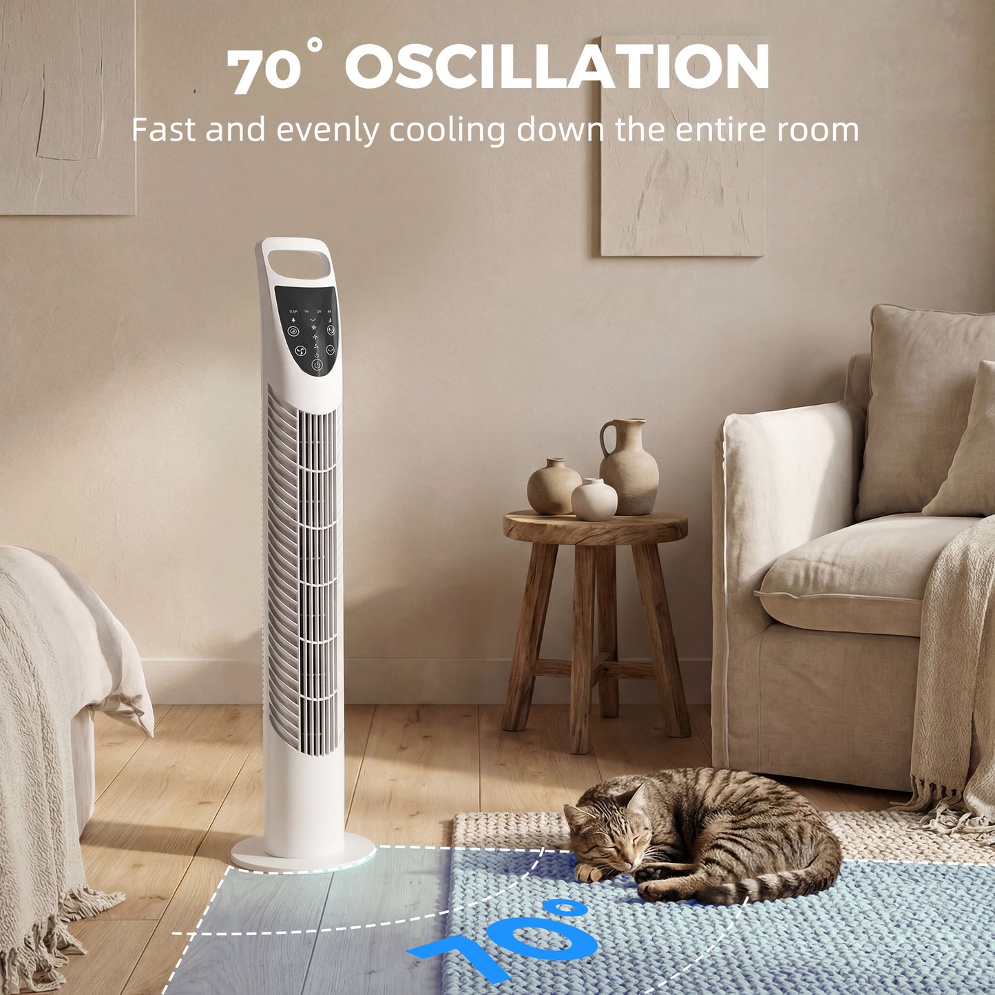 78.5cm Oscillation Tower Fan with Remote Control 3-Speed Wind White