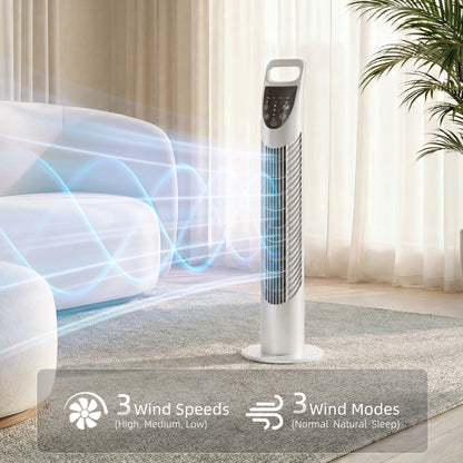 78.5cm Oscillation Tower Fan with Remote Control 3-Speed Wind White