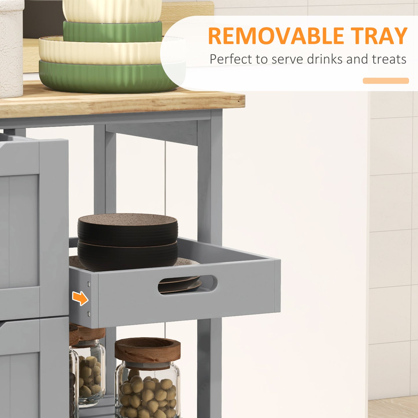 Rolling Kitchen Island Cart, Bar Serving Cart on Wheels Grey